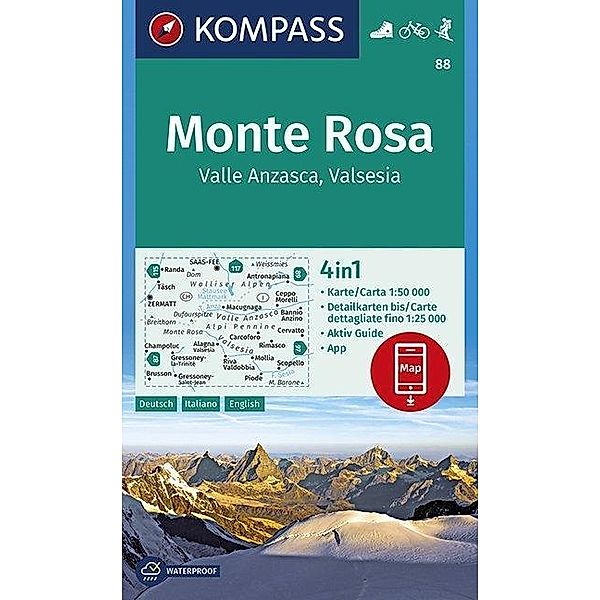 KOMPASS Wanderkarte Monte Rosa, Valle Anzasca, Valsesia