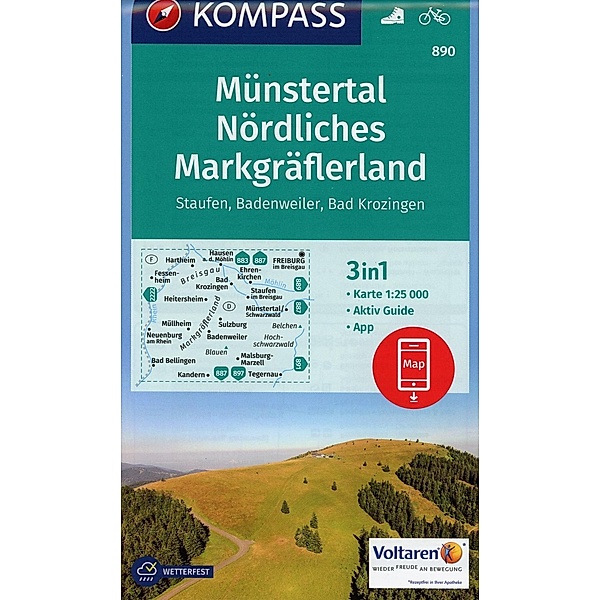 KOMPASS Wanderkarte Münstertal, Nördliches Markgräflerland, Staufen, Badenweiler, Bad Krozingen