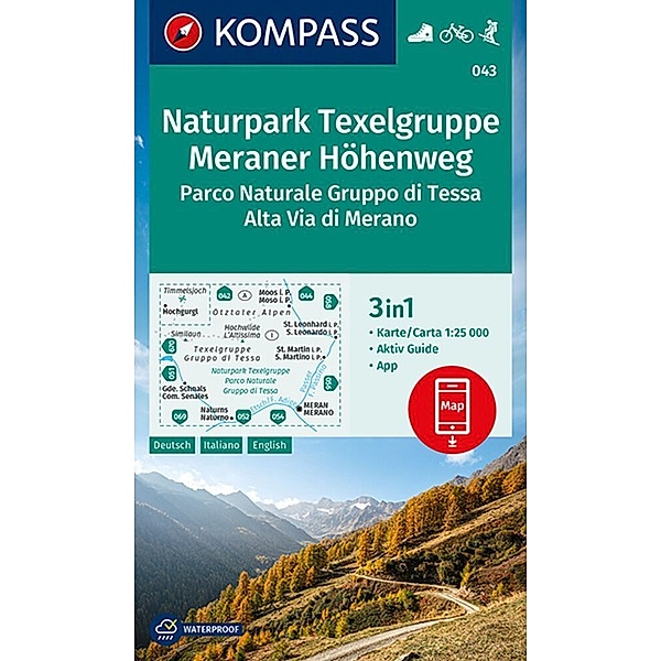 KOMPASS Wanderkarte Naturpark Texelgruppe, Meraner Höhenweg, Parco Naturale Gruppo di Tessa, Alta Via di Merano