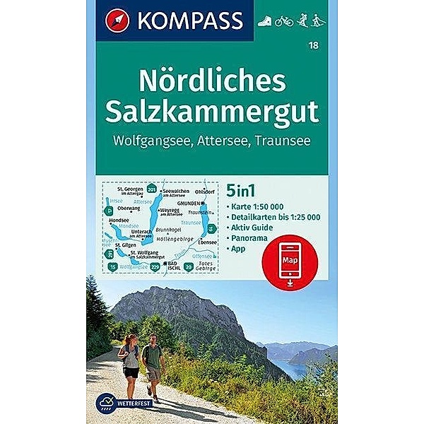 KOMPASS Wanderkarte Nördliches Salzkammergut, Wolfgangsee, Attersee, Traunsee