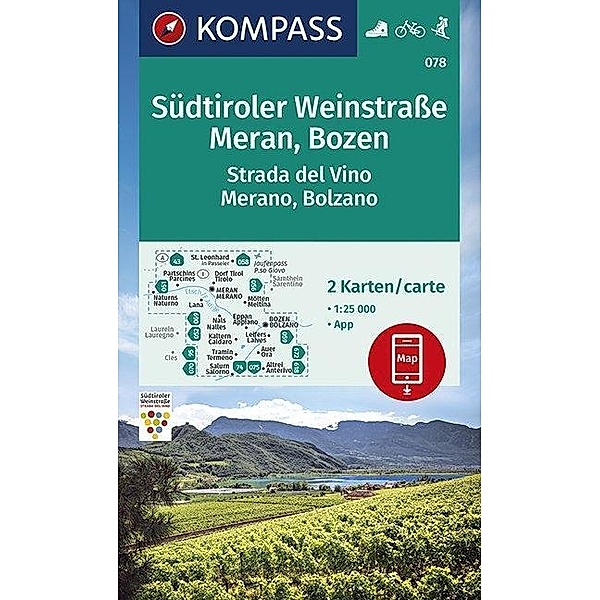 KOMPASS Wanderkarte Südtiroler Weinstraße, Meran, Bozen / Strada del Vino, Merano, Bolzano