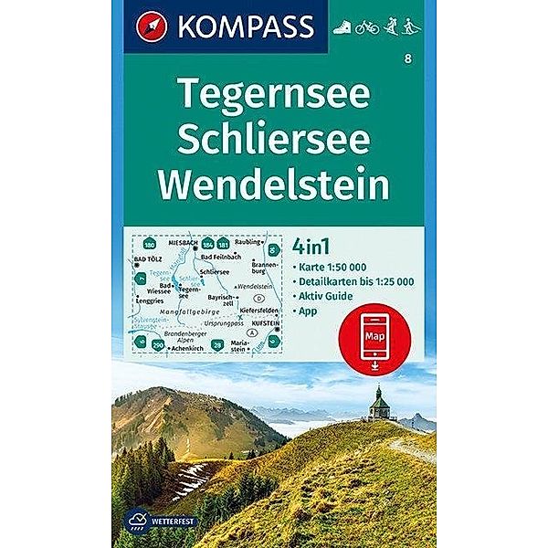 KOMPASS Wanderkarte Tegernsee, Schliersee, Wendelstein