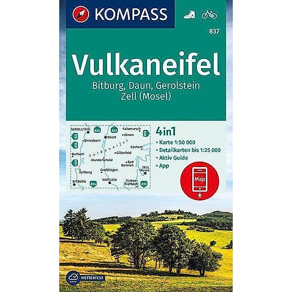 KOMPASS Wanderkarte Vulkaneifel, Bitburg, Daun, Gerolstein, Zell (Mosel)