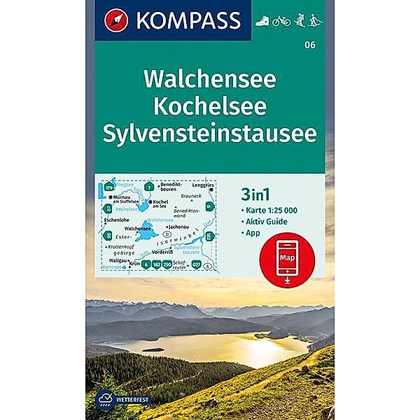 KOMPASS Wanderkarte Walchensee, Kochelsee, Sylvensteinstausee