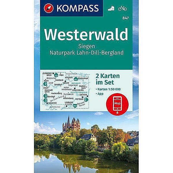 KOMPASS Wanderkarte Westerwald, Siegen, Naturpark Lahn-Dill-Bergland