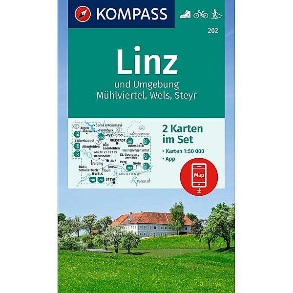 KOMPASS Wanderkarten-Set 202 Linz und Umgebung, Mühlviertel, Wels, Steyr (2 Karten) 1:50.000