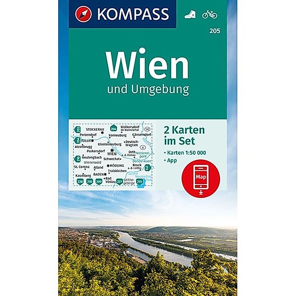 KOMPASS Wanderkarten-Set 205 Wien und Umgebung (2 Karten) 1:50.000