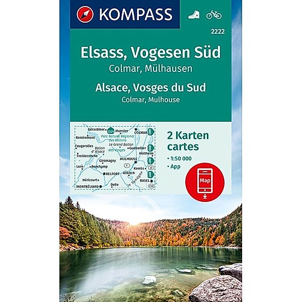 KOMPASS Wanderkarten-Set 2222 Elsass, Vogesen Süd, Alsace, Vosges du Sud, Colmar, Mülhausen, Mulhouse (2 Karten) 1:50.000