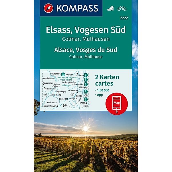 KOMPASS Wanderkarten-Set 2222 Elsass, Vogesen Süd, Alsace, Vosges du Sud, Colmar, Mülhausen, Mulhouse (2 Karten) 1:50.000