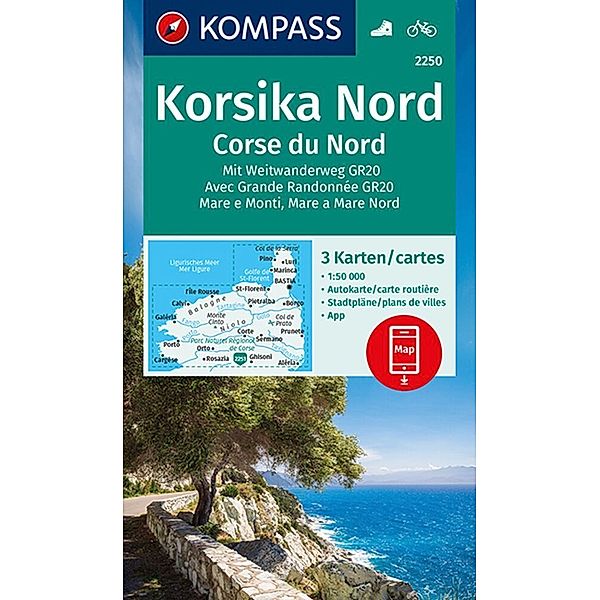 KOMPASS Wanderkarten-Set 2250 Korsika Nord, Corse du Nord, Weitwanderweg GR20 (3 Karten) 1:50.000