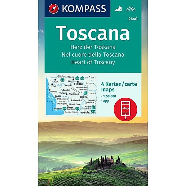 KOMPASS Wanderkarten-Set 2440 Toscana, Herz der Toskana, Nel cuore della Toscana, Heart of Tuscany (4 Karten) 1:50.000