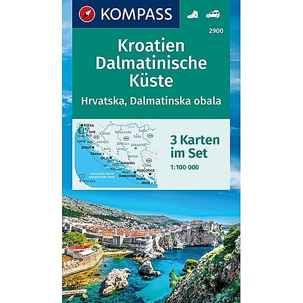 KOMPASS Wanderkarten-Set 2900 Kroatien, Dalmatinische Küste (3 Karten) 1:100.000