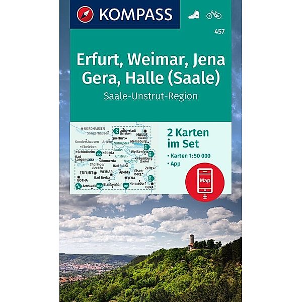 KOMPASS Wanderkarten-Set 457 Erfurt, Weimar, Jena, Gera, Halle (Saale) (2 Karten) 1:50.000