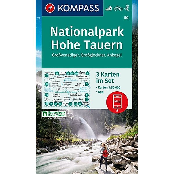 KOMPASS Wanderkarten-Set 50 Nationalpark Hohe Tauern, Grossvenediger, Grossglockner, Ankogel (3 Karten) 1:50.000