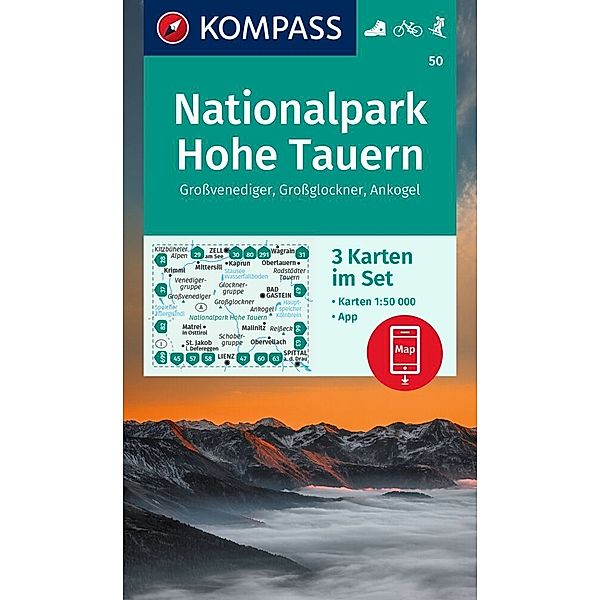 KOMPASS Wanderkarten-Set 50 Nationalpark Hohe Tauern, Großvenediger, Großglockner, Ankogel (3 Karten) 1:50.000