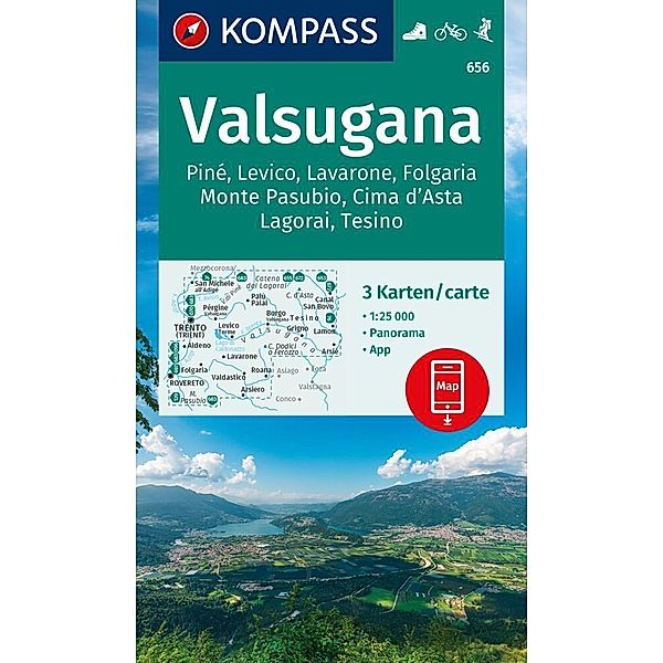 KOMPASS Wanderkarten-Set 656 Valsugana, Pine, Levico, Lavarone, Folgaria, Monte Pasubio, Cima d'Asta, Lagorai, Tesino (3 Karten) 1:25.000