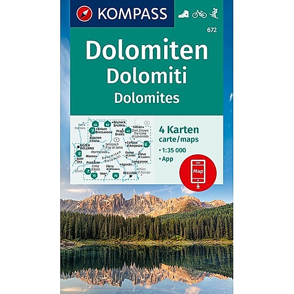 KOMPASS Wanderkarten-Set 672 Dolomiten, Dolomites, Dolomiti (4 Karten) 1:35.000