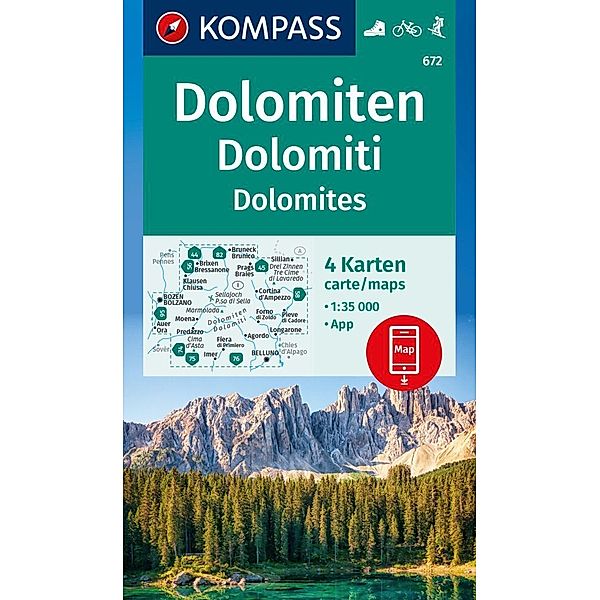 KOMPASS Wanderkarten-Set 672 Dolomiten, Dolomiti, Dolomites (4 Karten) 1:35.000