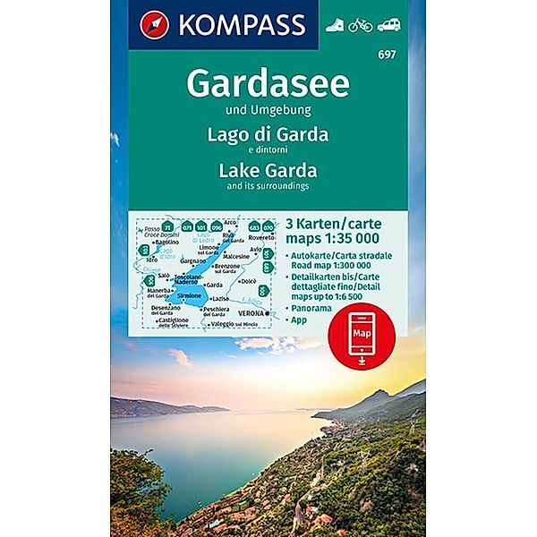 KOMPASS Wanderkarten-Set 697 Gardasee und Umgebung - Lake Garda and its surroundings - Lago di Garda e dintorni (3 Karten) 1:35.000. Lago di Garda e dintorni, 3 Bl.. Lake Garda and its surroundings, 3 Bl.