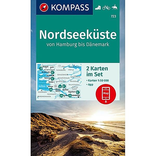 KOMPASS Wanderkarten-Set 723 Nordseeküste von Hamburg bis Dänemark (2 Karten) 1:50.000