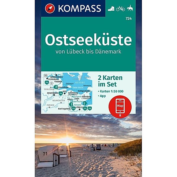 KOMPASS Wanderkarten-Set 724 Ostseeküste von Lübeck bis Dänemark (2 Karten) 1:50.000