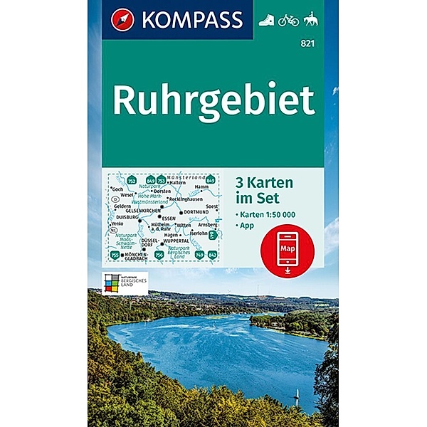 KOMPASS Wanderkarten-Set 821 Ruhrgebiet (3 Karten) 1:50.000