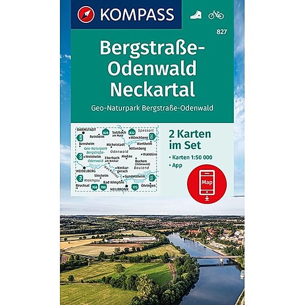 KOMPASS Wanderkarten-Set 827 Bergstraße-Odenwald, Neckartal, Geo-Naturpark Bergstraße-Odenwald (2 Karten) 1:50.000