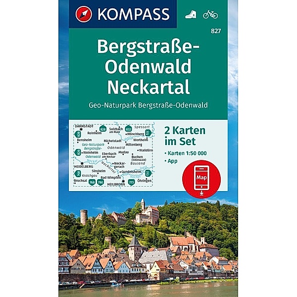 KOMPASS Wanderkarten-Set 827 Bergstrasse-Odenwald, Neckartal, Geo-Naturpark Bergstrasse-Odenwald (2 Karten) 1:50.000