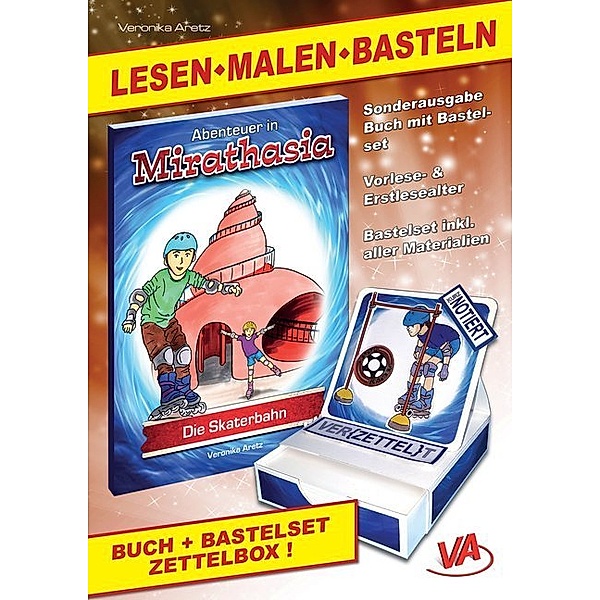 Komplettes Bastelset / Lesen-Malen-Basteln: Buch Die Skaterbahn & Bastelset Zettelbox Skaten, 2 Teile, Veronika Aretz