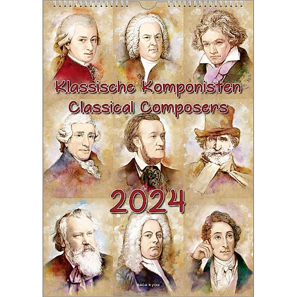 Komponisten-Kalender, ein Musik-Kalender 2024, DIN A3, Peter Bach Jr.