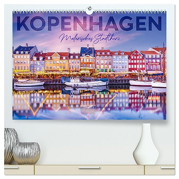 KOPENHAGEN Malerisches Stadtherz (hochwertiger Premium Wandkalender 2024 DIN A2 quer), Kunstdruck in Hochglanz, Melanie Viola