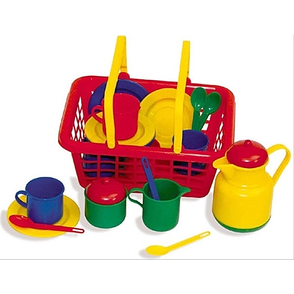 Korb gefüllt mit Tee / Kaffee Service, Kinderspielzeug
