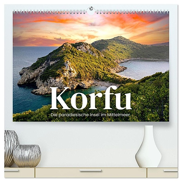 Korfu - Die paradiesische Insel im Mittelmeer. (hochwertiger Premium Wandkalender 2024 DIN A2 quer), Kunstdruck in Hochglanz, SF