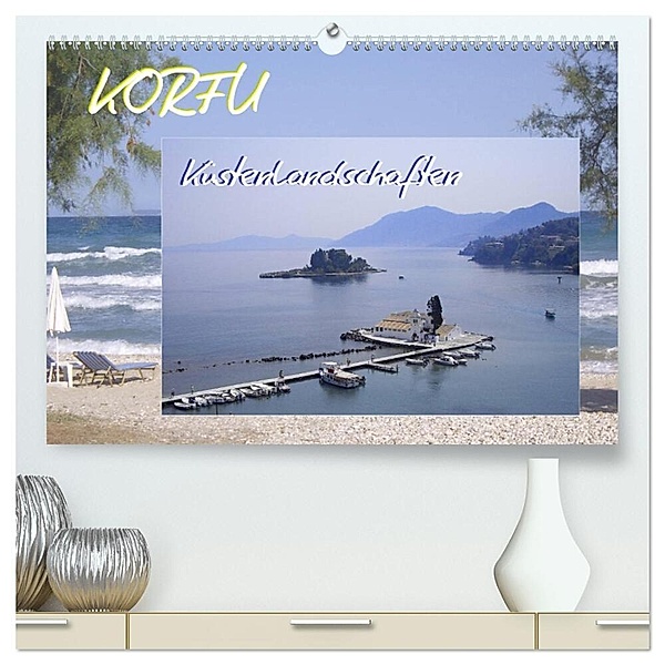 Korfu, Küstenlandschaften (hochwertiger Premium Wandkalender 2024 DIN A2 quer), Kunstdruck in Hochglanz, Elinor Lavende