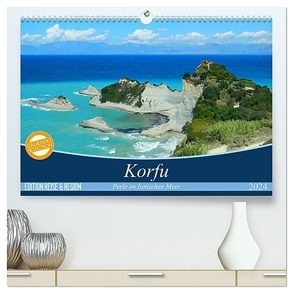 Korfu, Perle im Ionischen Meer (hochwertiger Premium Wandkalender 2024 DIN A2 quer), Kunstdruck in Hochglanz, Carmen Vogel
