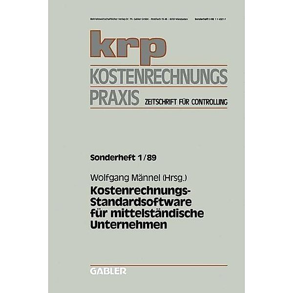 Kostenrechnungs-Standardsoftware für mittelständische Unternehmen / krp-Sonderhefte, Wolfgang Männel