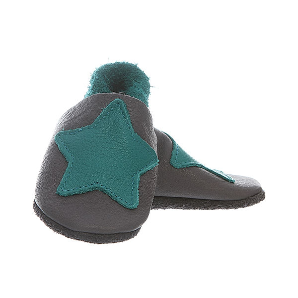 POLOLO Krabbelschuhe KLEINER STERN in grau/wasserblau