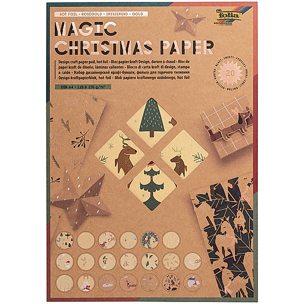 folia Kraftpapierblock MAGIC CHRISTMAS PAPER (DIN A4) mit 20 Blatt