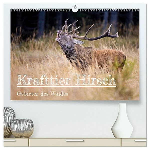 Krafttier Hirsch (hochwertiger Premium Wandkalender 2024 DIN A2 quer), Kunstdruck in Hochglanz, Schörkhuber Johann