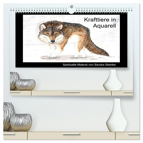 Krafttiere in Aquarell (hochwertiger Premium Wandkalender 2024 DIN A2 quer), Kunstdruck in Hochglanz, Sandra Steinke