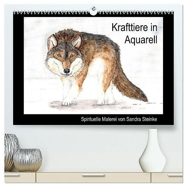 Krafttiere in Aquarell (hochwertiger Premium Wandkalender 2025 DIN A2 quer), Kunstdruck in Hochglanz, Calvendo, Sandra Steinke