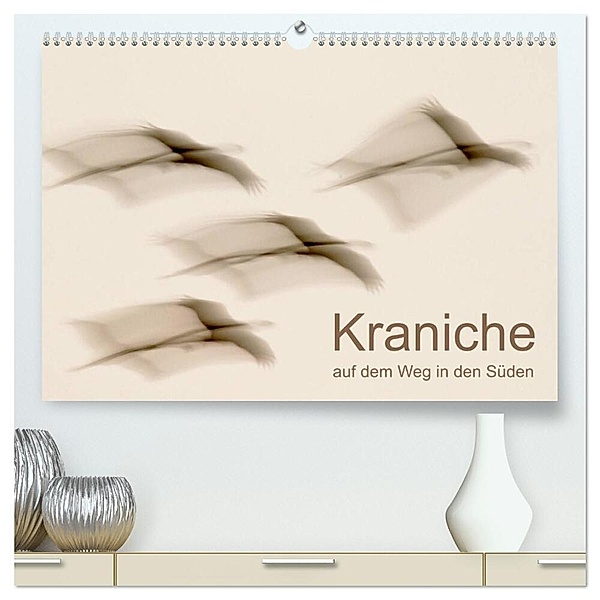 Kraniche auf dem Weg nach Süden (hochwertiger Premium Wandkalender 2024 DIN A2 quer), Kunstdruck in Hochglanz, N. Wilhelm