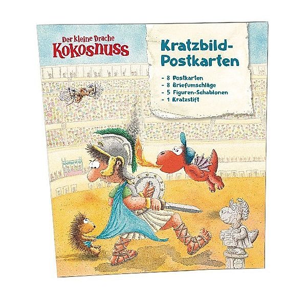 cbj Verlag Kratzbild-Postkartenset DRACHE KOKOSNUSS 8er-Pack in bunt