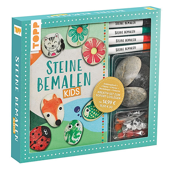 Kreativ-Set: Steine bemalen Kids mit Wackelaugen, Pompons, Anleitungsbuch & Material, Ludmila Blum