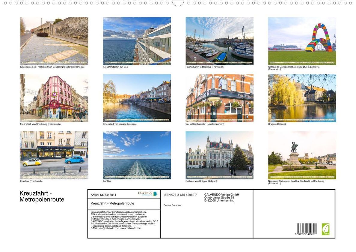 Kreuzfahrt - Metropolentour Wandkalender 2024 DIN A2 quer, CALVENDO  Monatskalender - Kalender bestellen