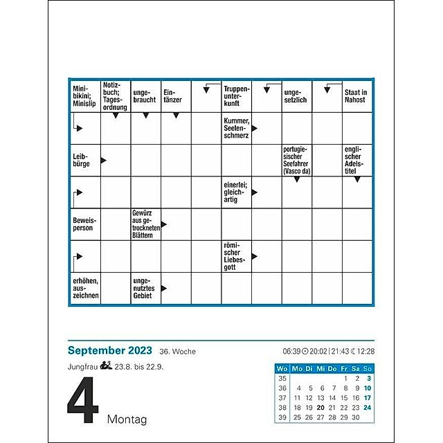 Kreuzworträtsel Tagesabreisskalender 2023 - Kalender bestellen