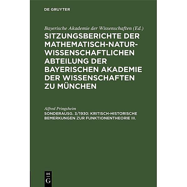 Kritisch-historische Bemerkungen zur Funktionentheorie III. / Jahrbuch des Dokumentationsarchivs des österreichischen Widerstandes, Alfred Pringsheim