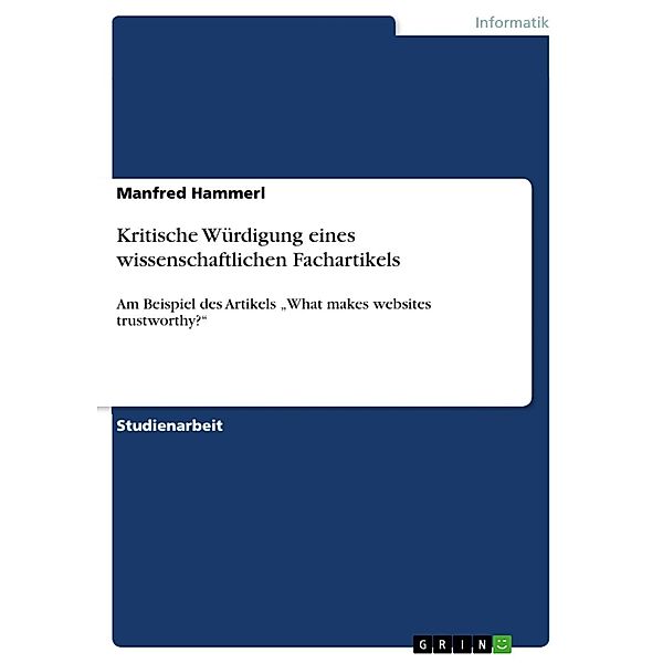 Kritische Würdigung eines wissenschaftlichen Fachartikels, Manfred Hammerl