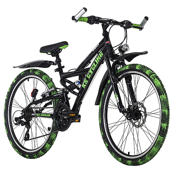 KS Cycling Kinder-Mountainbike ATB Fully 24'' Crusher schwarz-grün Schwarz-Grün