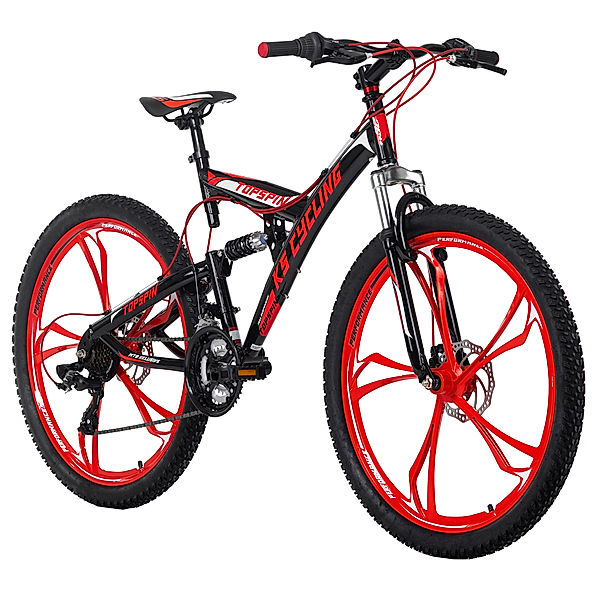KS Cycling Mountainbike Fully 26 Zoll Topspin schwarz-rot (Größe: 46 cm)
